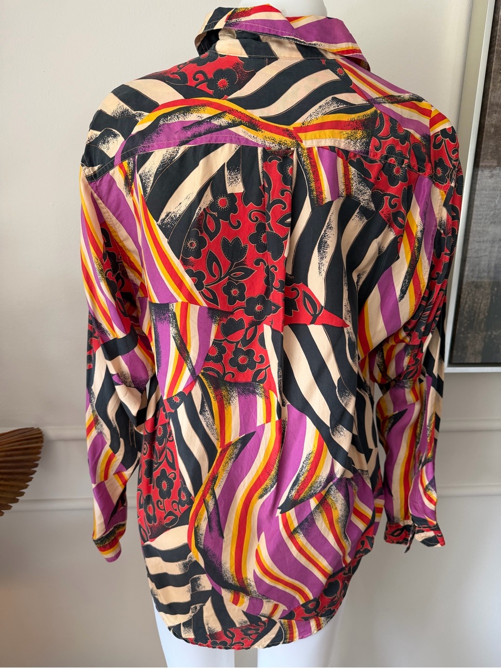 Diane Gilman  Multicolor Women's Blouse - Floral & Stripe Print Silk Sz M